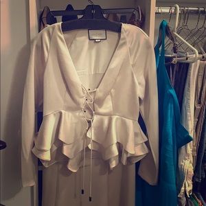 Alexis satin two piece ruffled pants suit